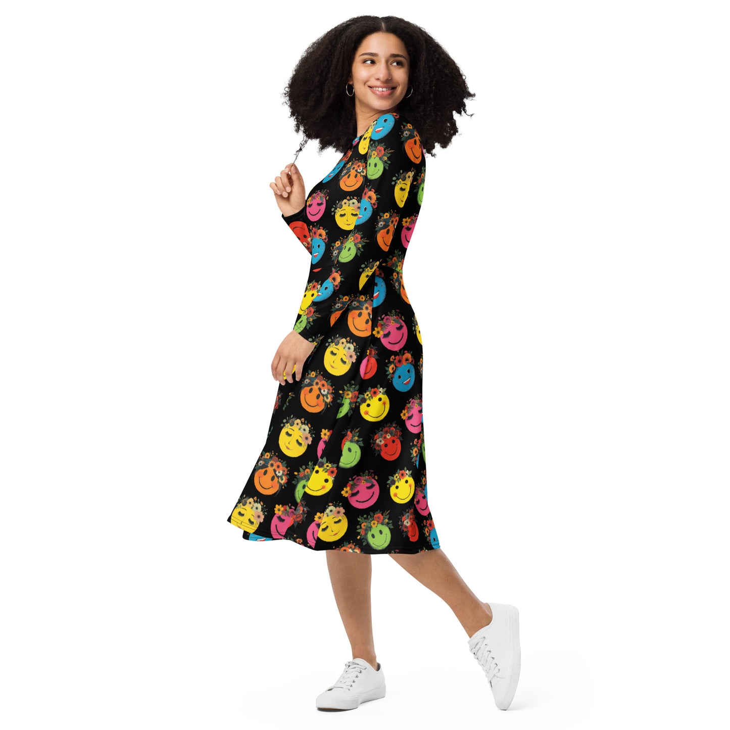 All Smiles Long Sleeve Midi Dress with POCKETS!