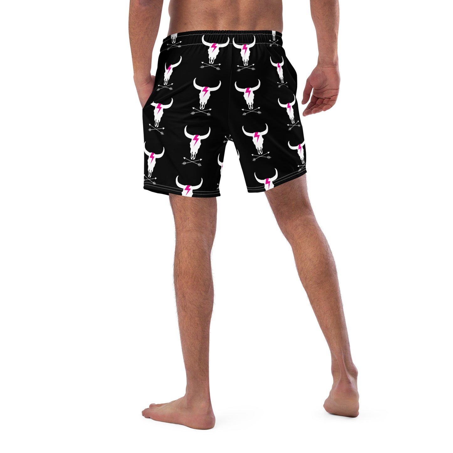 Fancy MF White Bison Skull Men's Recycled Swim Trunks