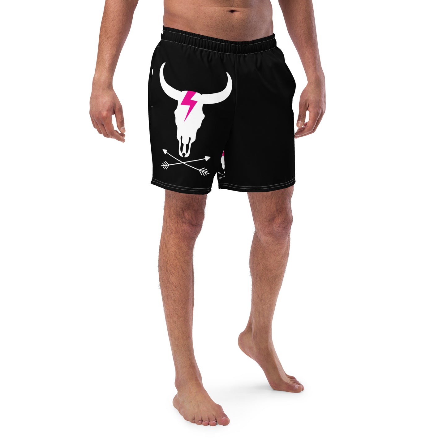 Fancy MF White Bison Skull Men's Recycled Swim Trunks