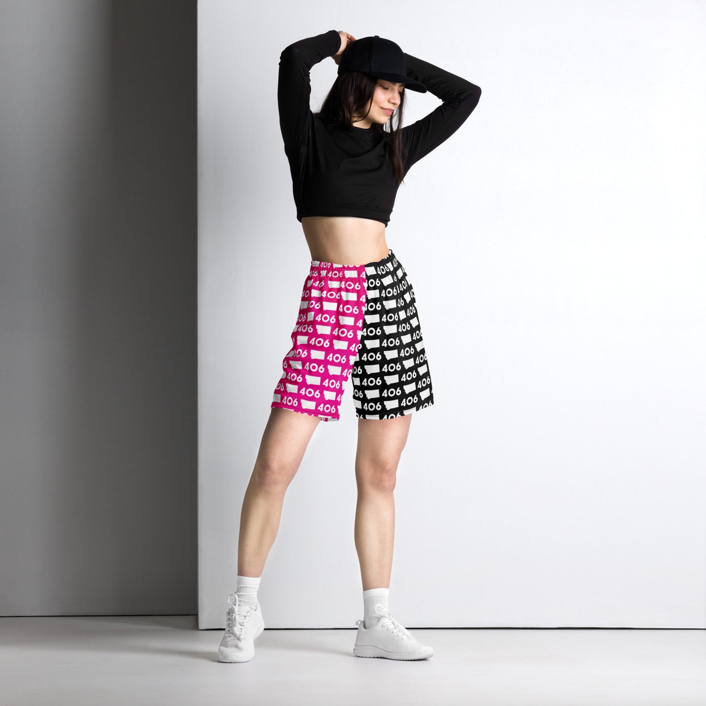 406 Hot Pink and Black Unisex Mesh Shorts