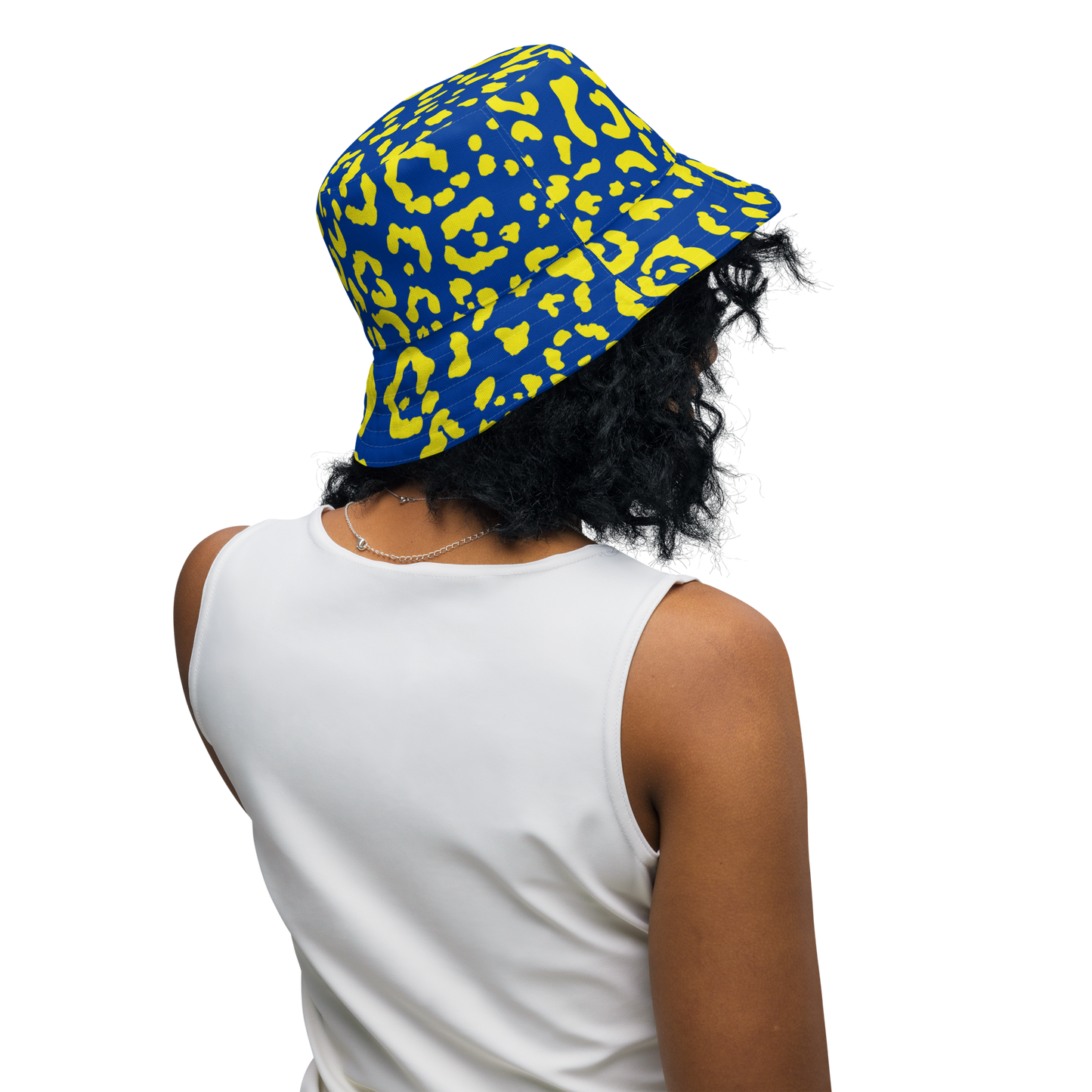 Blue and Yellow Leopard Print Reversible Bucket Hat