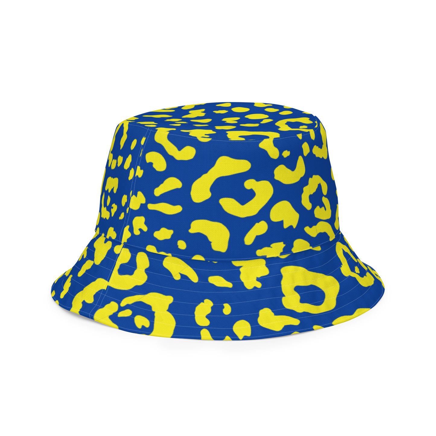 Blue and Yellow Leopard Print Reversible Bucket Hat