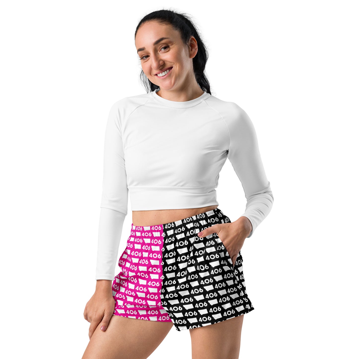 406 Hot Pink and Black Unisex Athletic Shorts