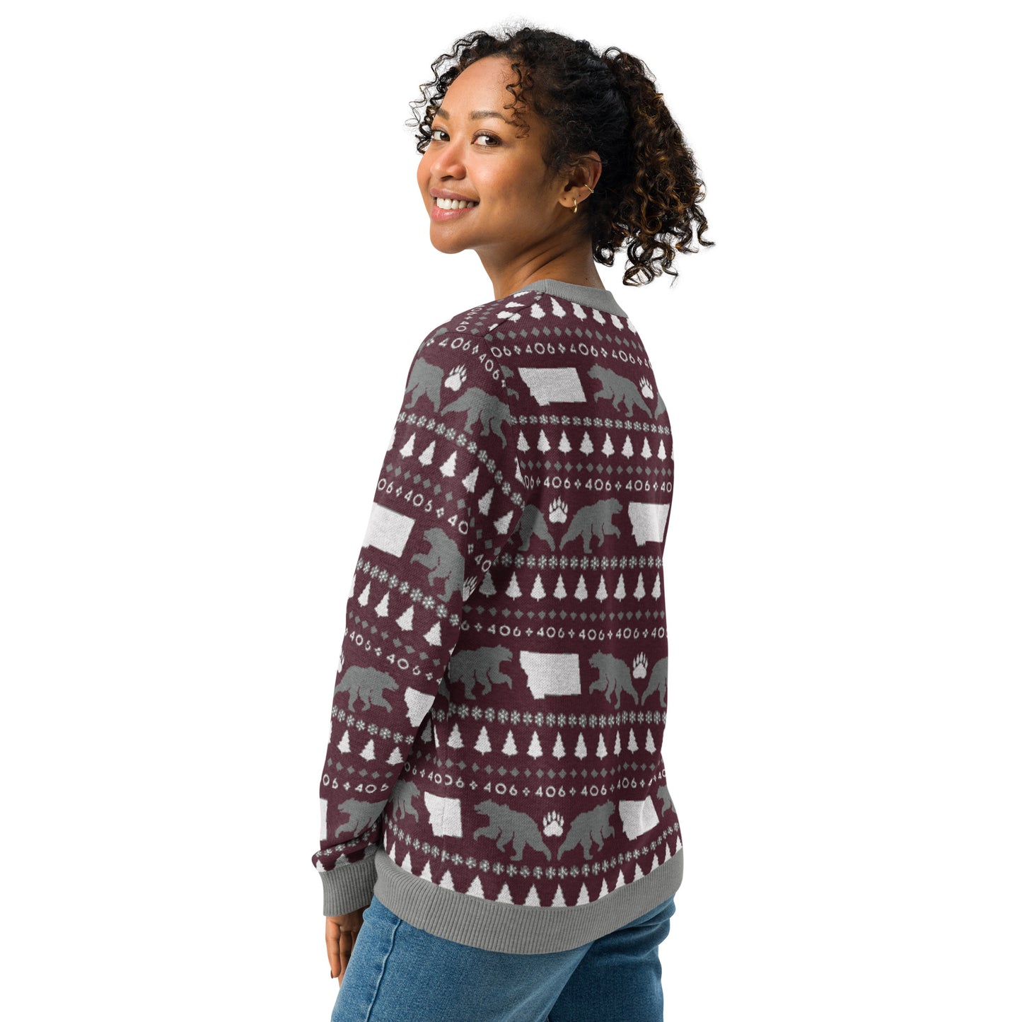 406 Grizzly Fanatic Pattern Unisex Knit Sweater