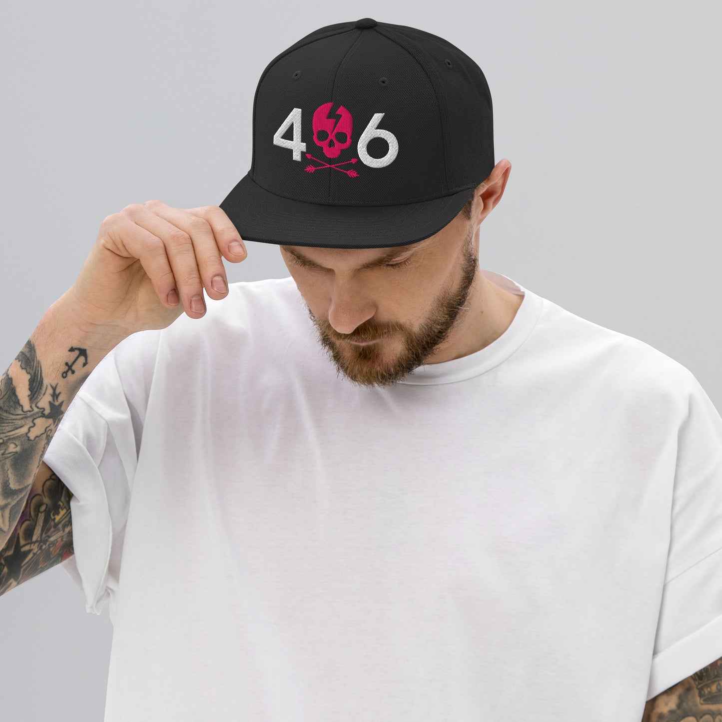 406 Pink Skull Embroidered Snapback Hat