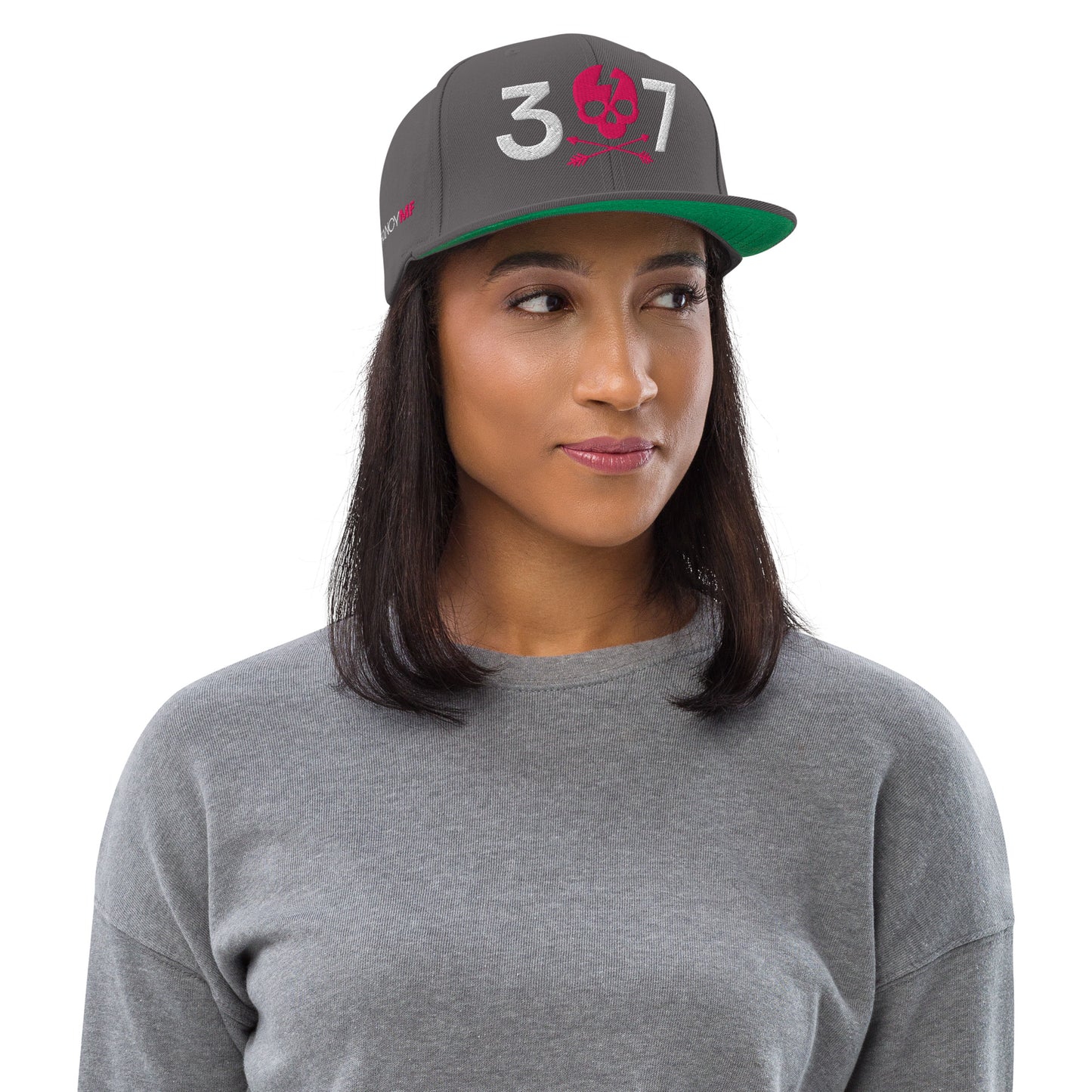 307 Pink Skull Embroidered Snapback Hat