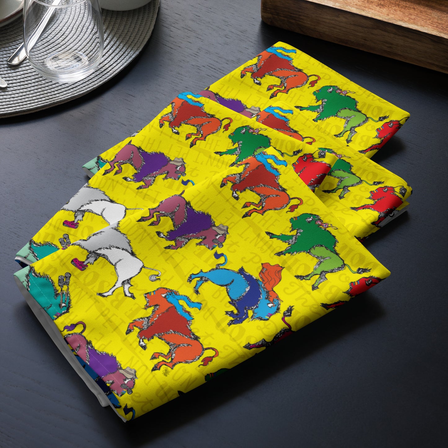 Don't Pet the Bison Herd Cloth Napkin Set of 4