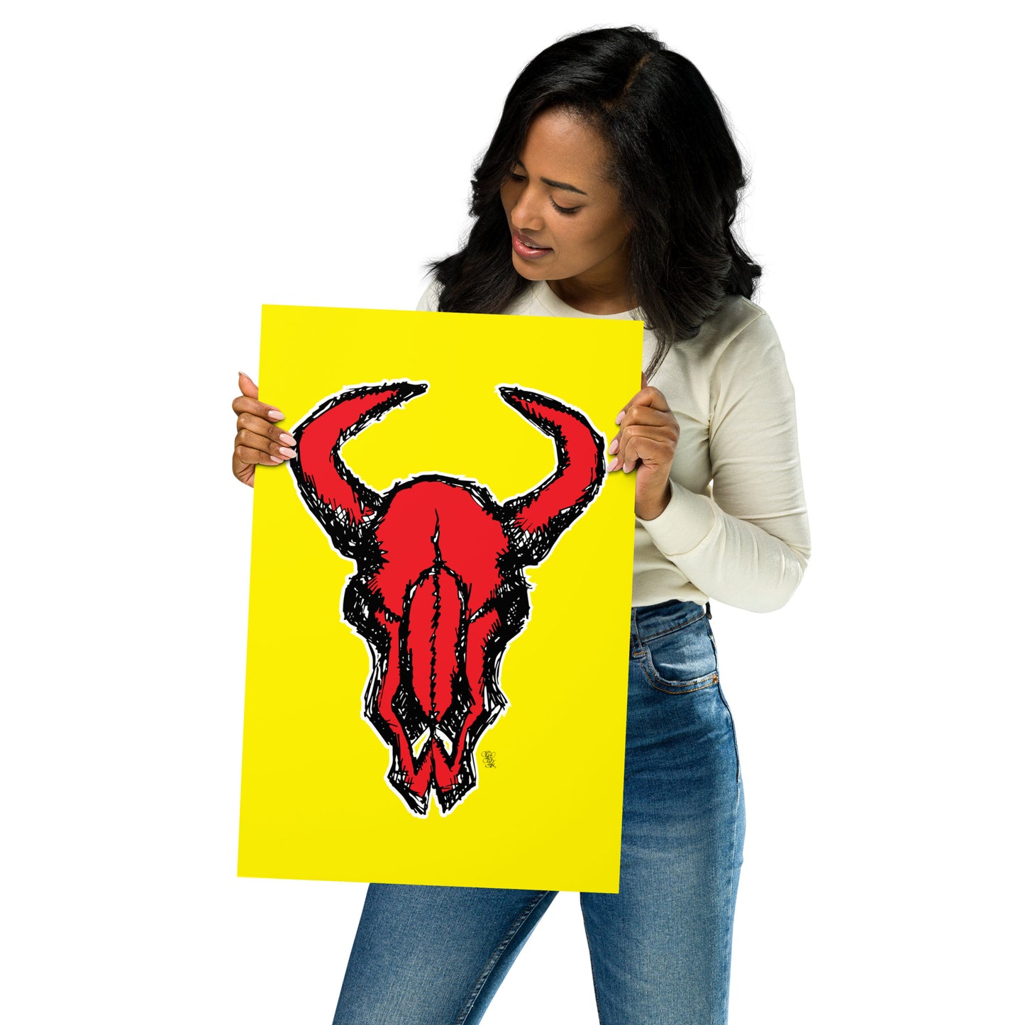 Bison Skull Yellow and Red Print