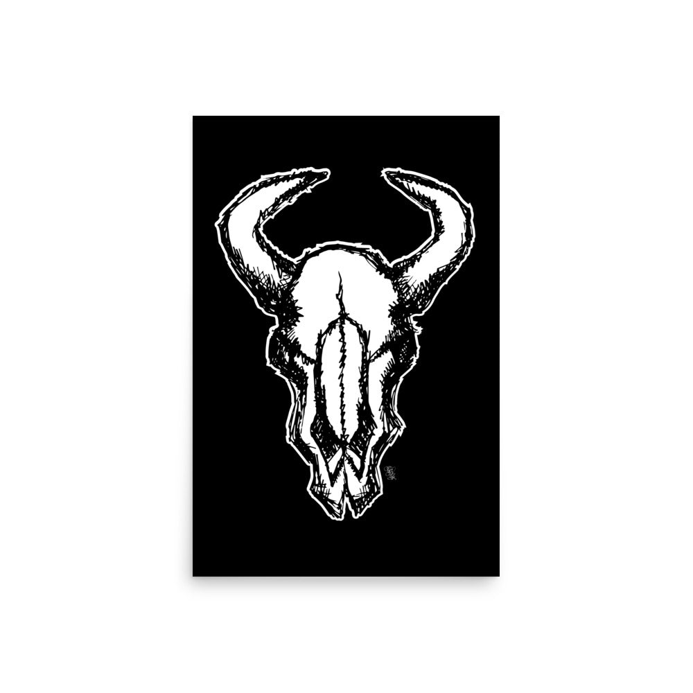 Bison Skull Black and White Print