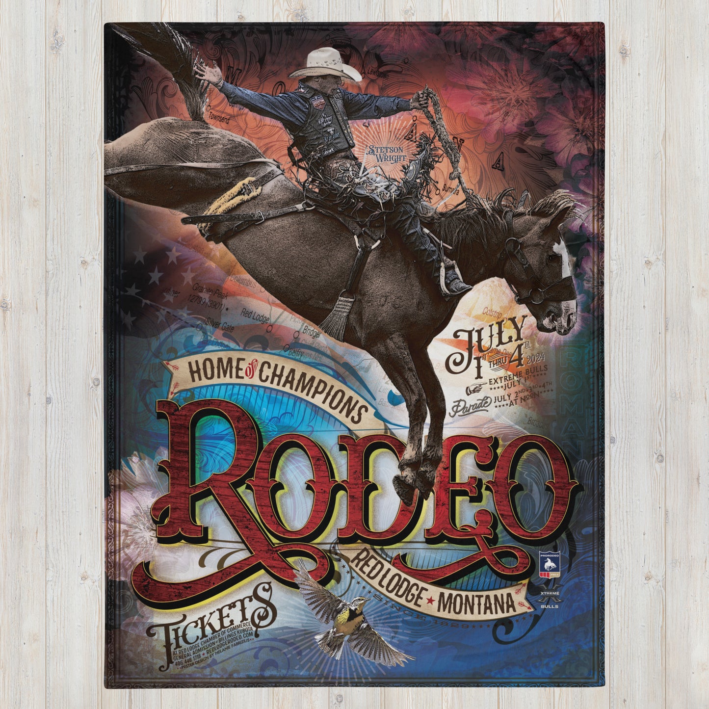 Red Lodge Home of Champions 2024 Rodeo 60"x80" Throw Blanket