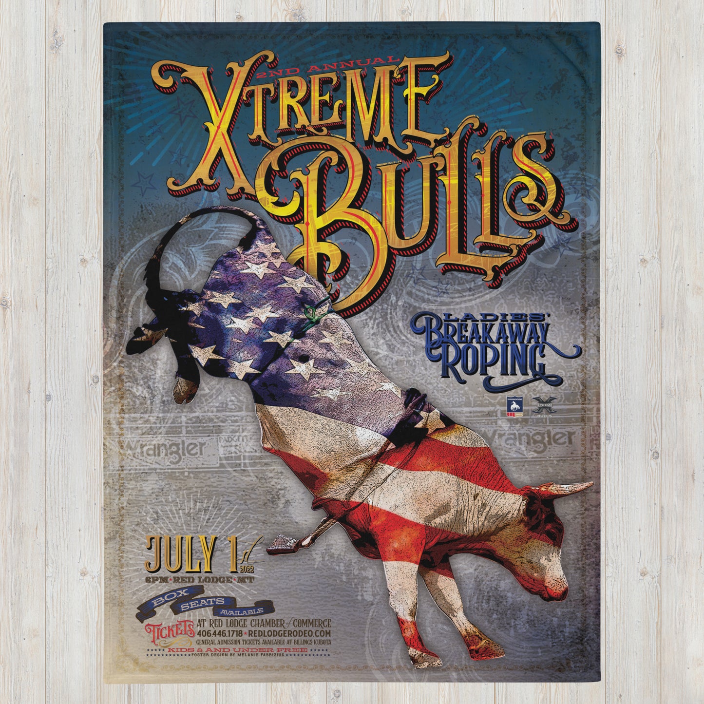 Red Lodge Home of Champions Xtreme Bulls Rodeo 2022 60"x80" Throw Blanket