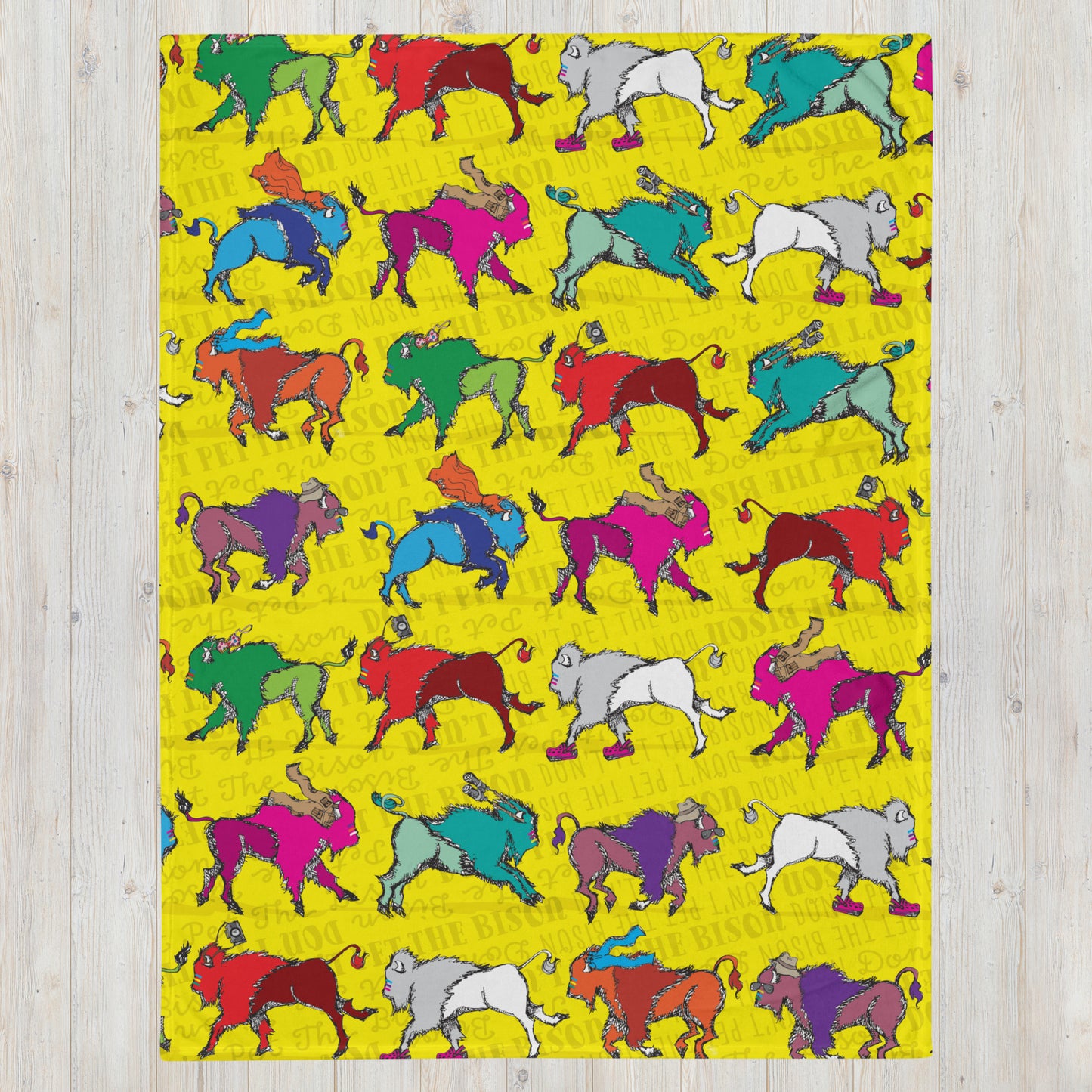 Don't Pet the Bison Yellow 60"x80" Throw Blanket