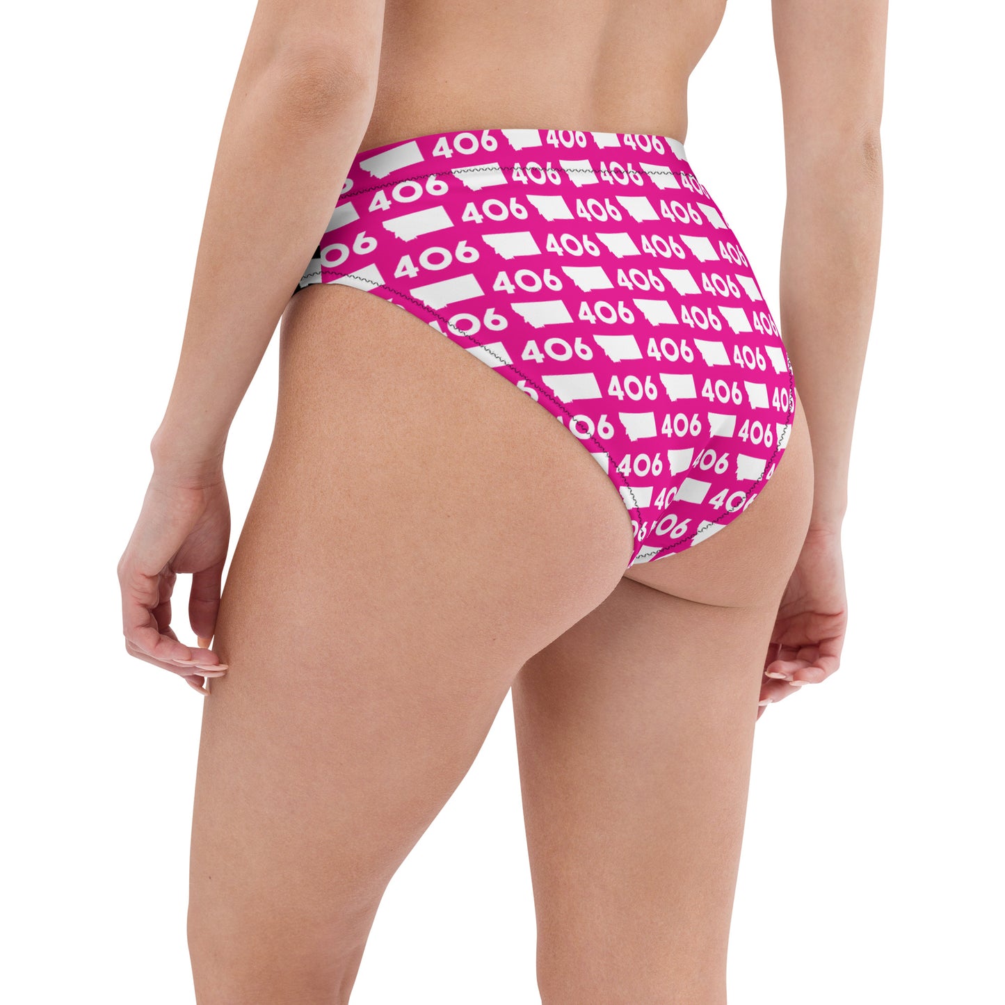 406 Hot Pink and Black Recycled High-Waisted Bikini Bottom
