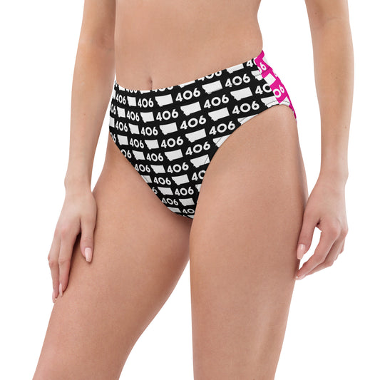 406 Hot Pink and Black Recycled High-Waisted Bikini Bottom