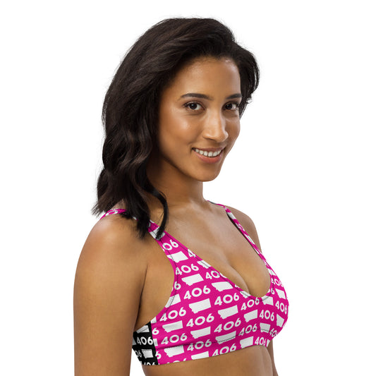 406 Hot Pink and Black Recycled Padded Bikini Top