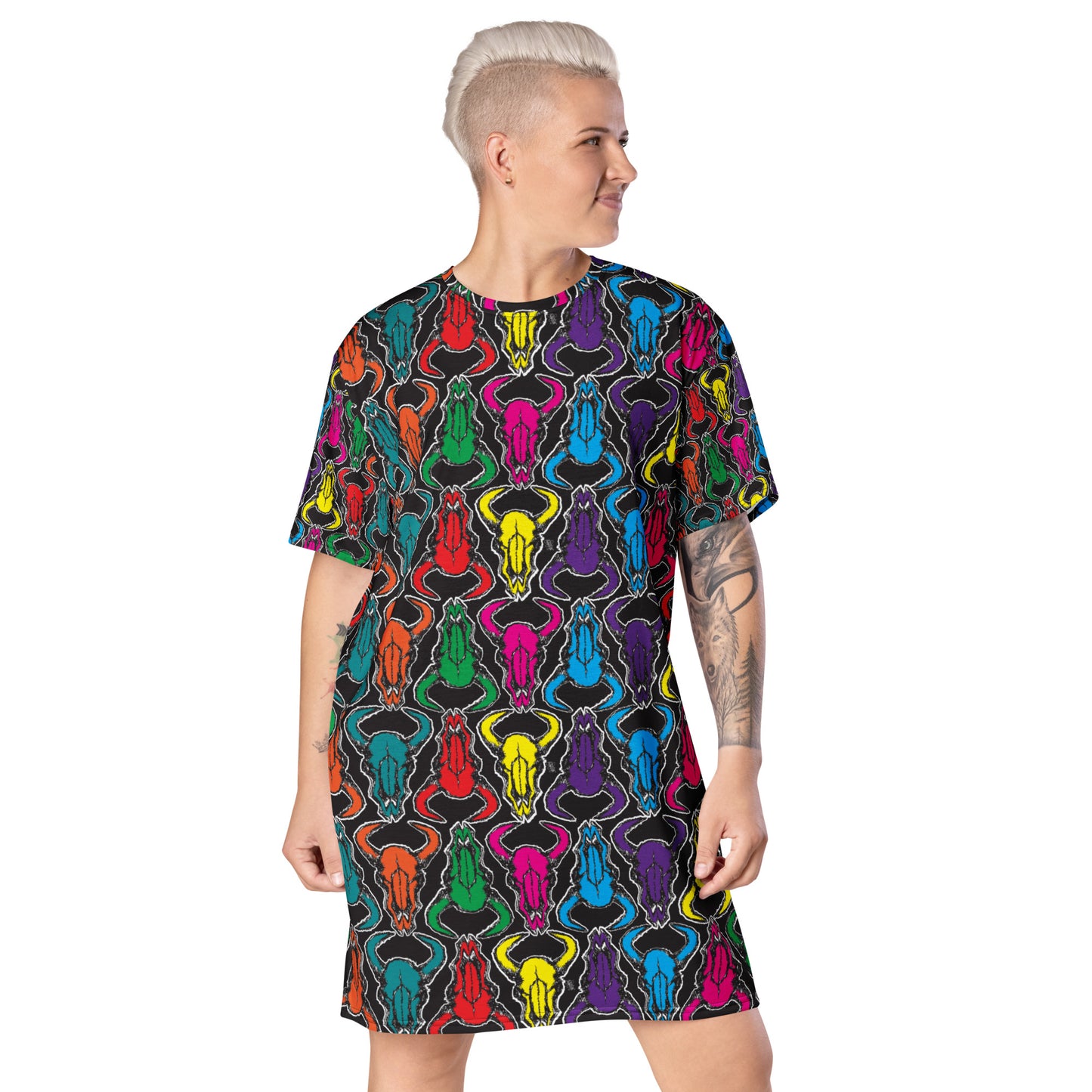 Bison Skull Black T-shirt Dress