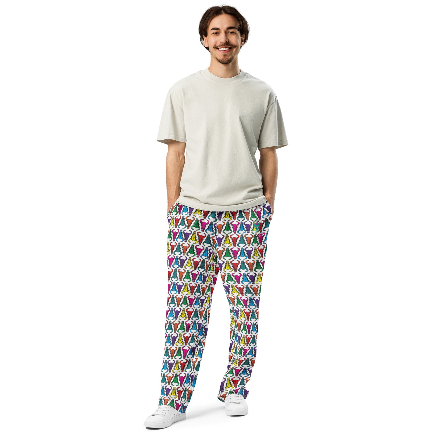 Bison Skull White Wide-Leg Unisex Sweatpants
