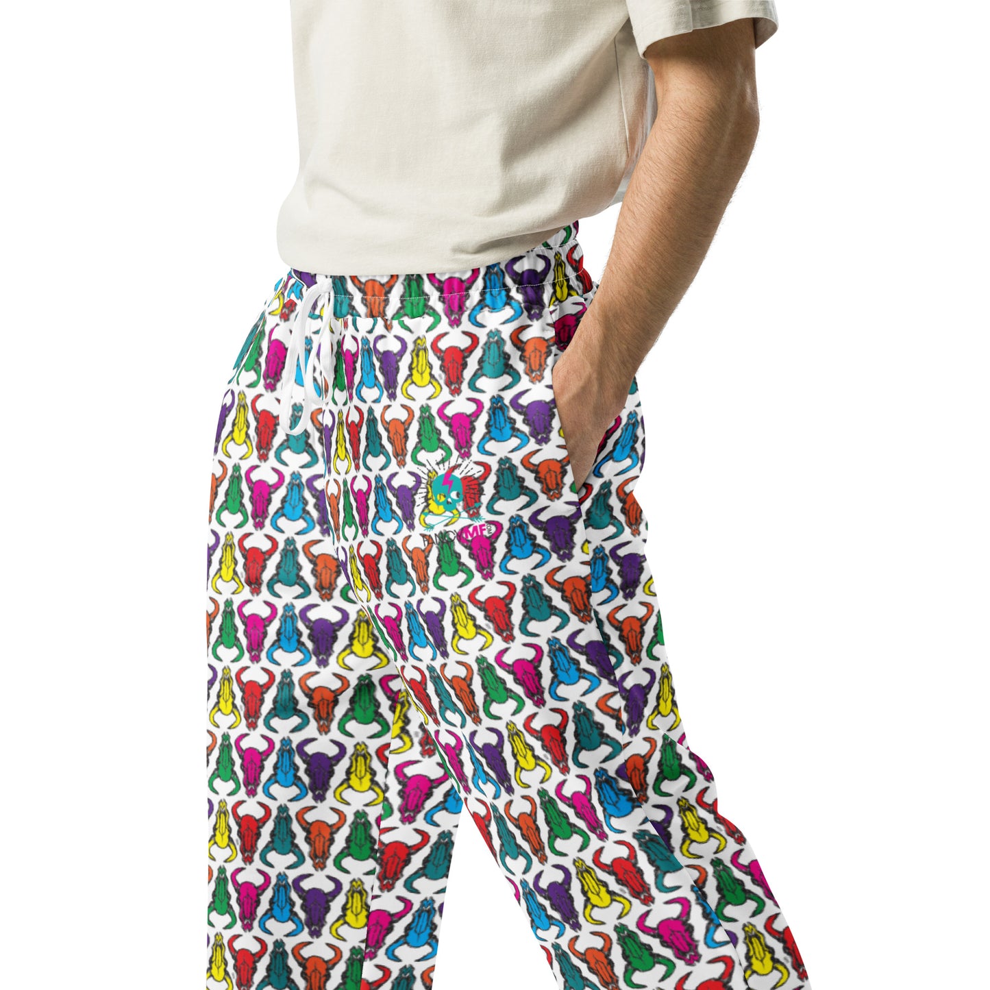 Bison Skull White Wide-Leg Unisex Sweatpants