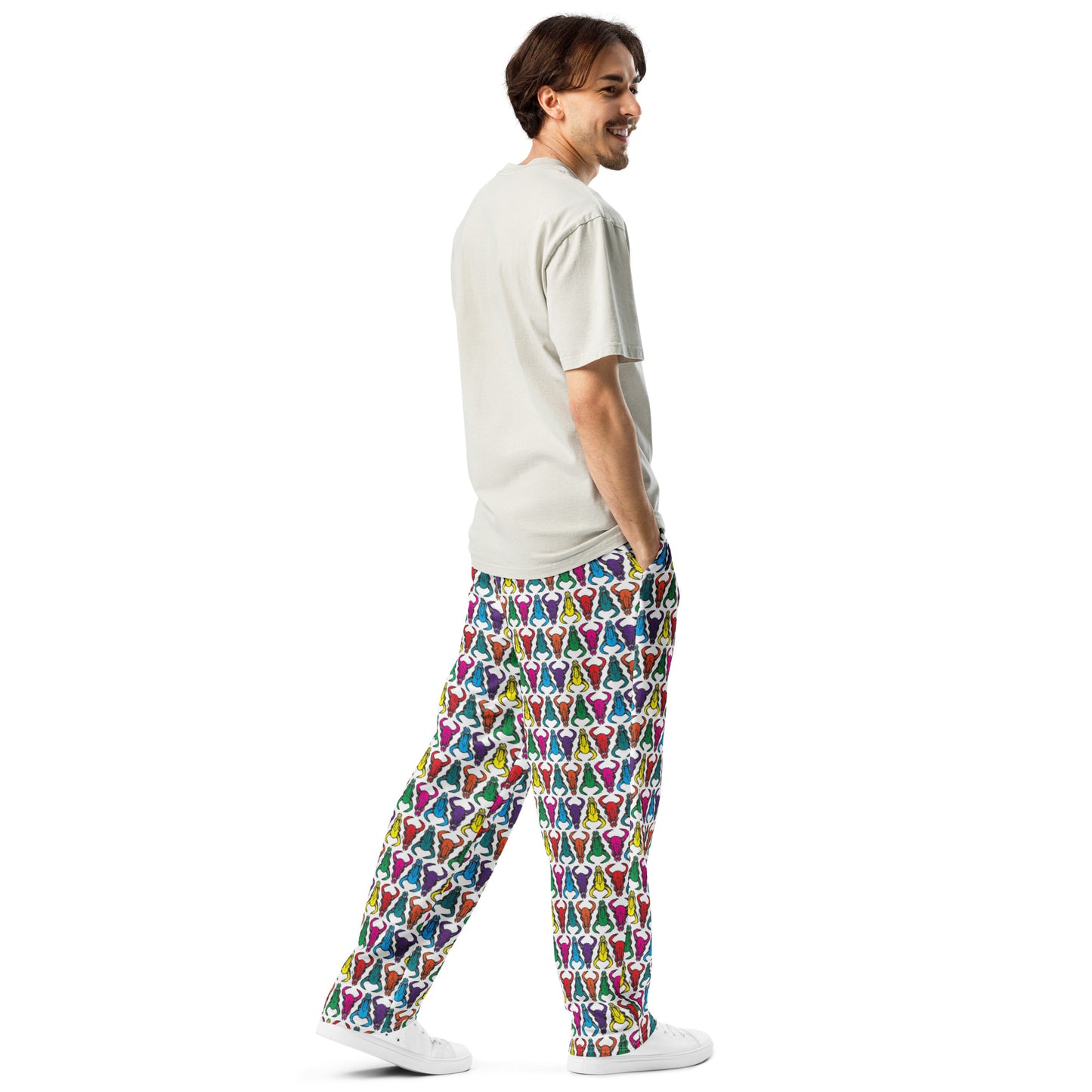 Bison Skull White Wide-Leg Unisex Sweatpants