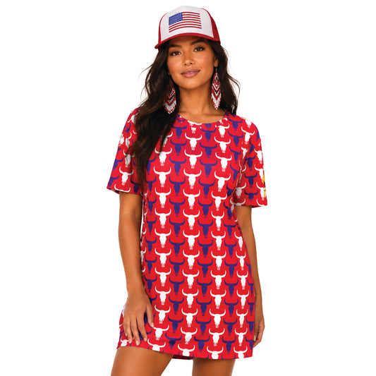 U.S. of SLAY: Red Bison Skull T-shirt Dress